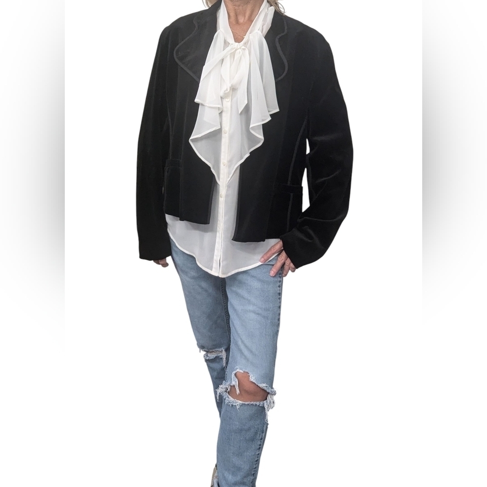 Vintage Y2K GAP Black Cotton Velvet Cropped Blazer Jacket 16